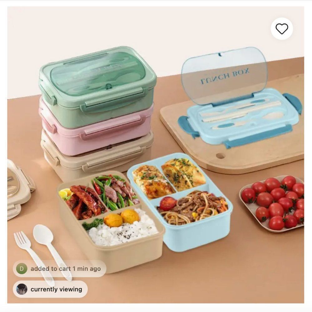 NEW Portion Control Leakproof Lunch Bento Box Microwave Safe Tableware PINK ONLY - Picture 3 of 15